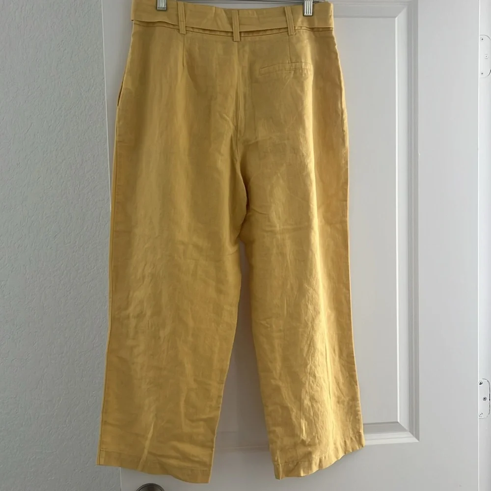 Zara Basic Yellow linen/cotton Wide-Leg Pants